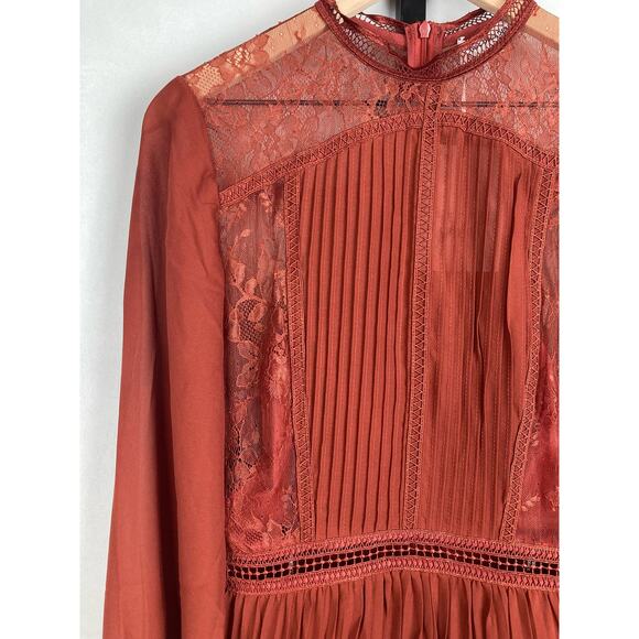True Decadence Lena Burgundy Lace Pleated Mini Dress Sz US 8/UK 12 NWT Sheer - Picture 6 of 14